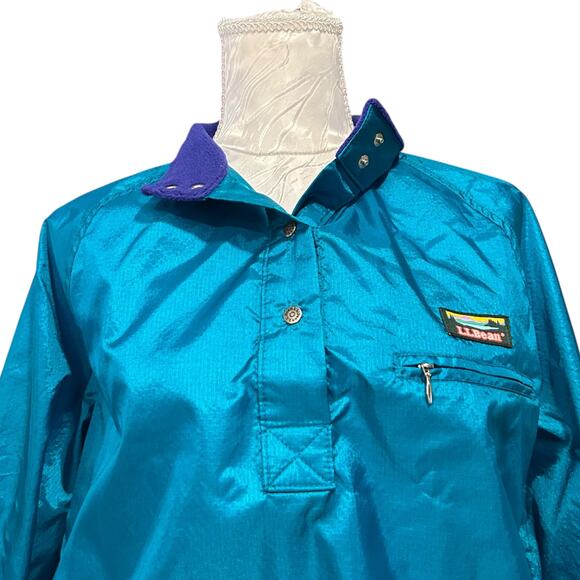 Vintage LL Bean Turquoise Windbreaker Womens Sz Medium Henley Nylon Unlined - Picture 5 of 16
